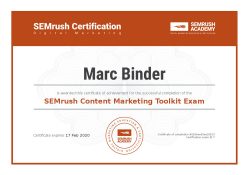 accredited, professional, Marc Binder, zertifikat, Digital Marketing, experte, semrush, exam
